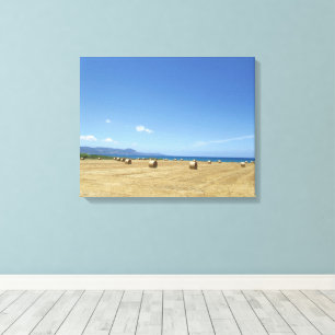 Golden Rolls of Hay and Deep Blue Sea Design Leinwanddruck