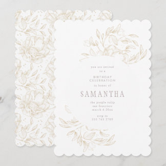 Golden Romantic Floral Geburtstag Einladung
