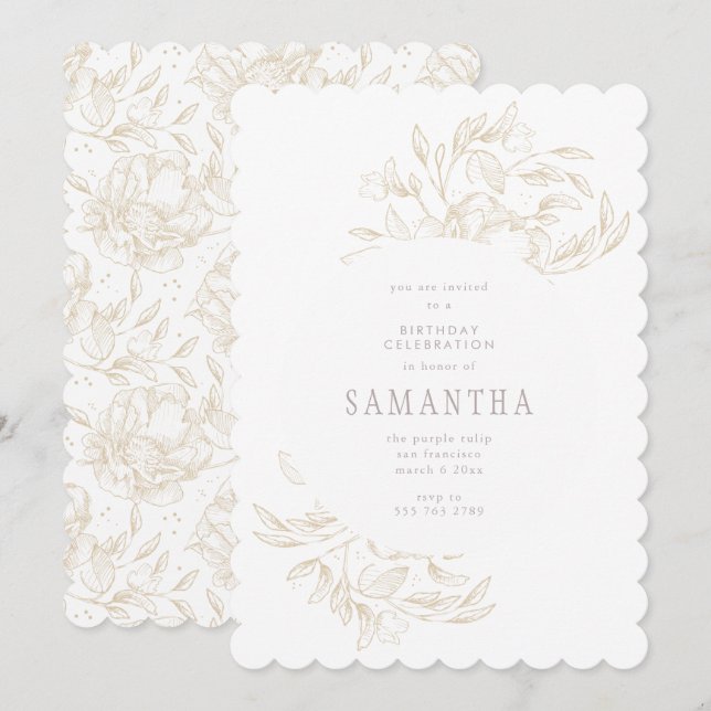 Golden Romantic Floral Invitation Anniversaire (Devant / Derrière)