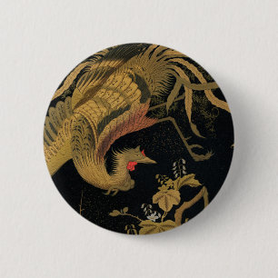 Golden Rooster Bird Japanisch Klassische Antike Button