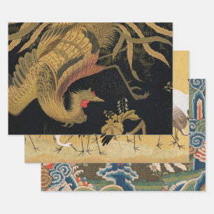 Golden Rooster Bird Japanisch Klassische Antike Geschenkpapier Set
