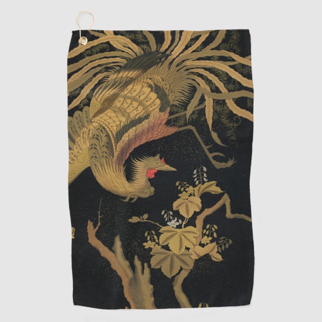 Golden Rooster Bird Japanisch Klassische Antike Golfhandtuch (Vorderseite)