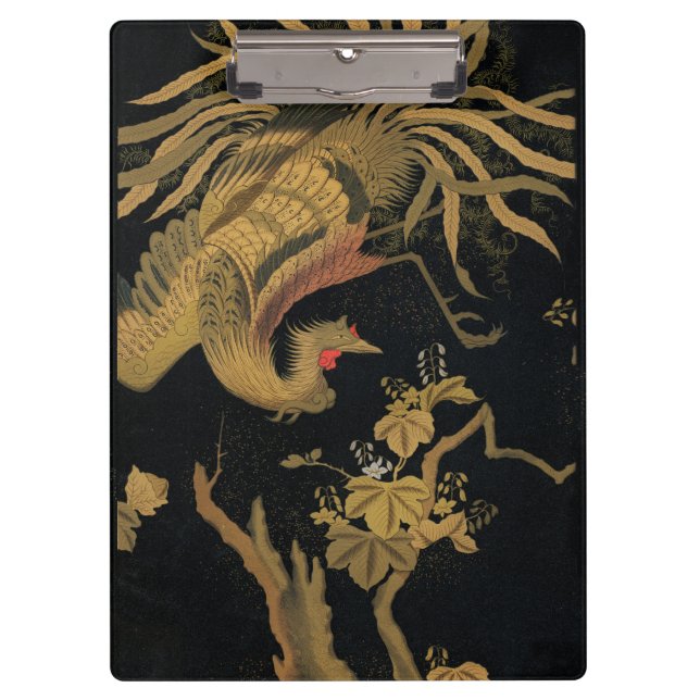 Golden Rooster Bird Japanisch Klassische Antike Klemmbrett (Vorderseite)
