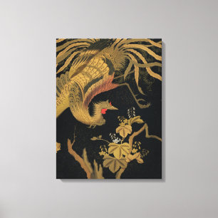 Golden Rooster Bird Japanisch Klassische Antike Leinwanddruck