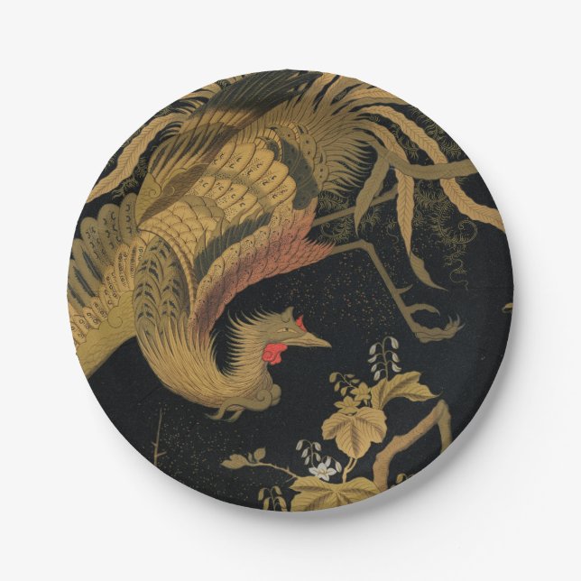 Golden Rooster Bird Japanisch Klassische Antike Pappteller (Vorderseite)
