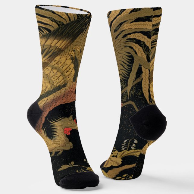 Golden Rooster Bird Japanisch Klassische Antike Socken (Gewinkelt)