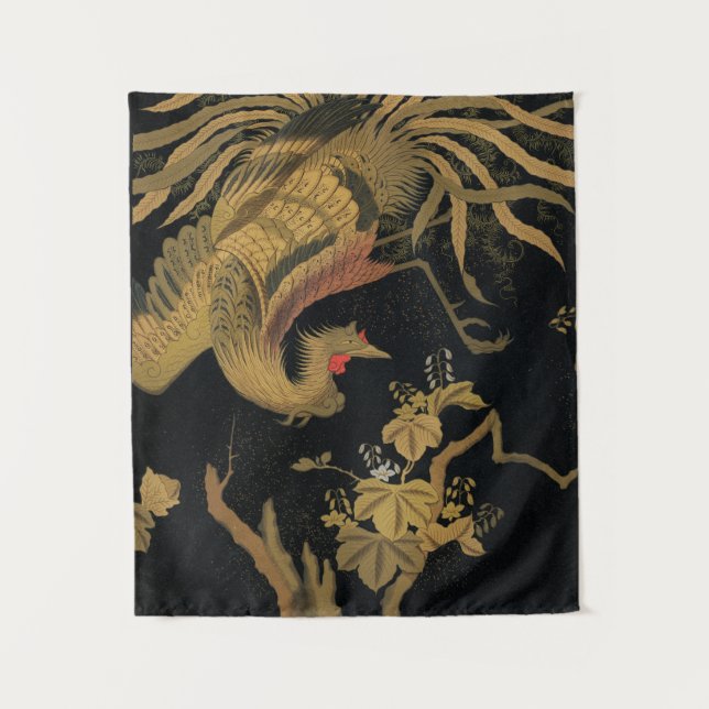 Golden Rooster Bird Japanisch Klassische Antike Wandteppich (Vorderseite)