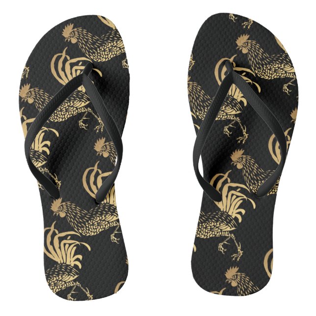 Golden Rooster Year 2017 Custom Black Dreh Flop Flip Flops (Fußbett)