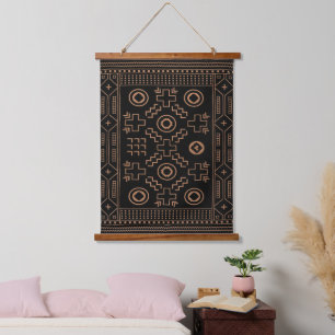 Golden Roots: Marokkanisches Schwarz & Stamm Elega Wandteppich Mit Holzrahmen