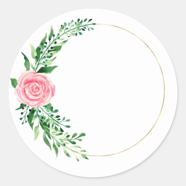 Golden Rosa Floral Wasserfarben Elegante Runder Aufkleber (Vorderseite)
