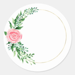 Golden Rosa Floral Wasserfarben Elegante Runder Aufkleber