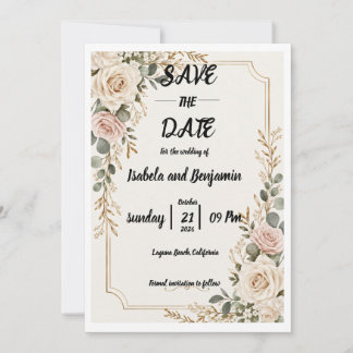 Golden Rose Elegance Save The Date Karte
