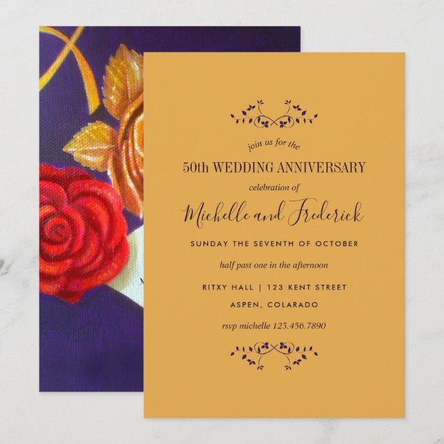 Golden Rose Geschenk 50. Hochzeit Jahrestag einlad Einladung (Vorne/Hinten)