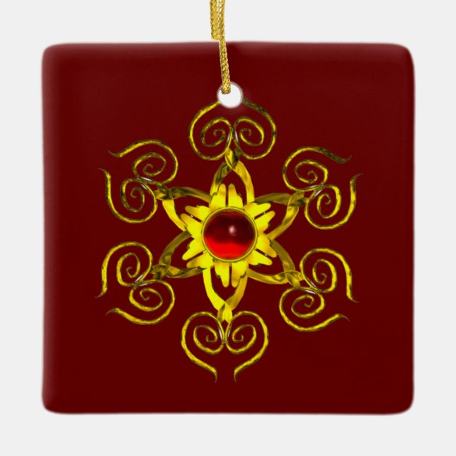 GOLDEN ROSE RUBY, Rot und Blau Keramikornament (Vorderseite)