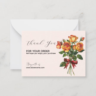 Golden Roses Bouquet with Red Ribbon Thank You Mitteilungskarte