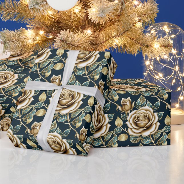 Golden Roses With a Metallic Finish Geschenkpapier (Feiertage)