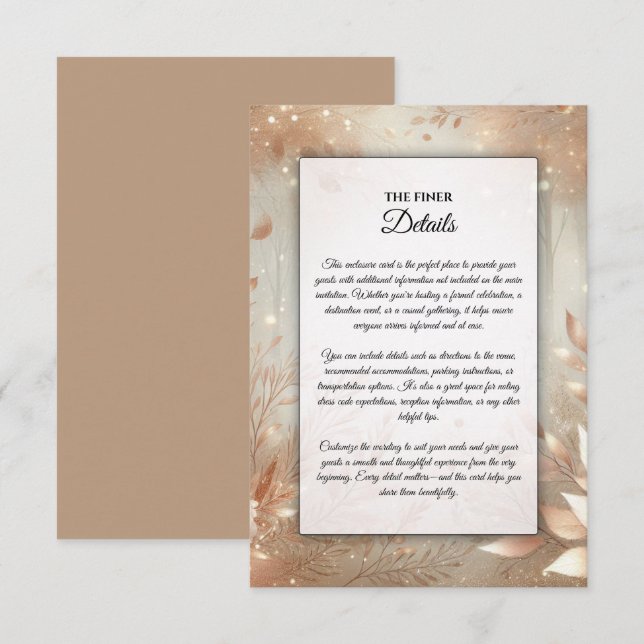 Golden Rosewood Enchanted Forest Wedding Begleitkarte (Vorne/Hinten)