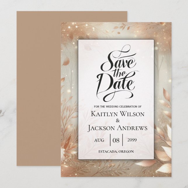Golden Rosewood Enchanted Forest Wedding Save The Date (Vorne/Hinten)