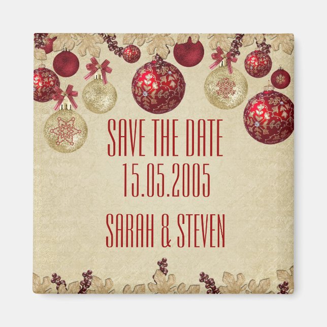 Golden/Rot Winterferien Save the Date Ornamente Magnet (Vorne)