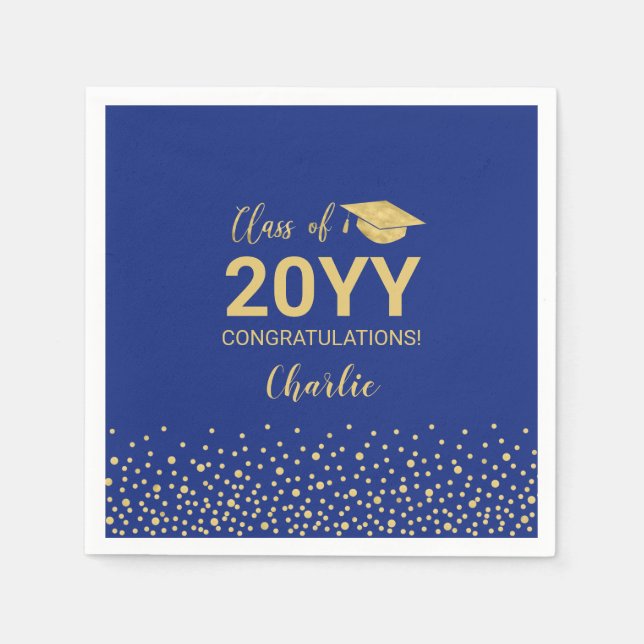 Golden Royal Blue Confetti Class Party Serviette (Vorderseite)