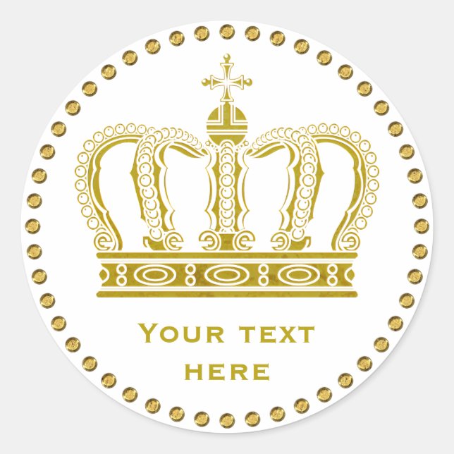 Golden Royal Crown + Ihr Backgr. Ideen Runder Aufkleber (Vorderseite)