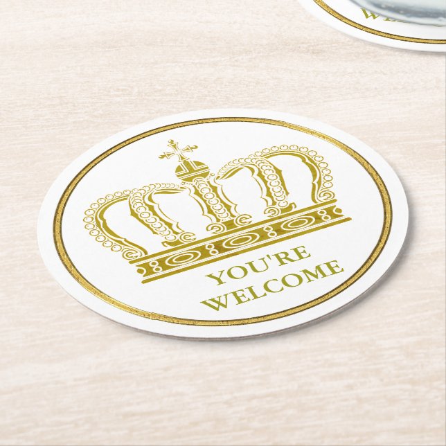 Golden Royal Crown + Ihr Backgr. Ideen Runder Pappuntersetzer (Angewinkelt)