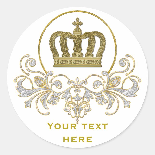 Golden Royal Crown II + your backgr & ideas Runder Aufkleber (Vorderseite)
