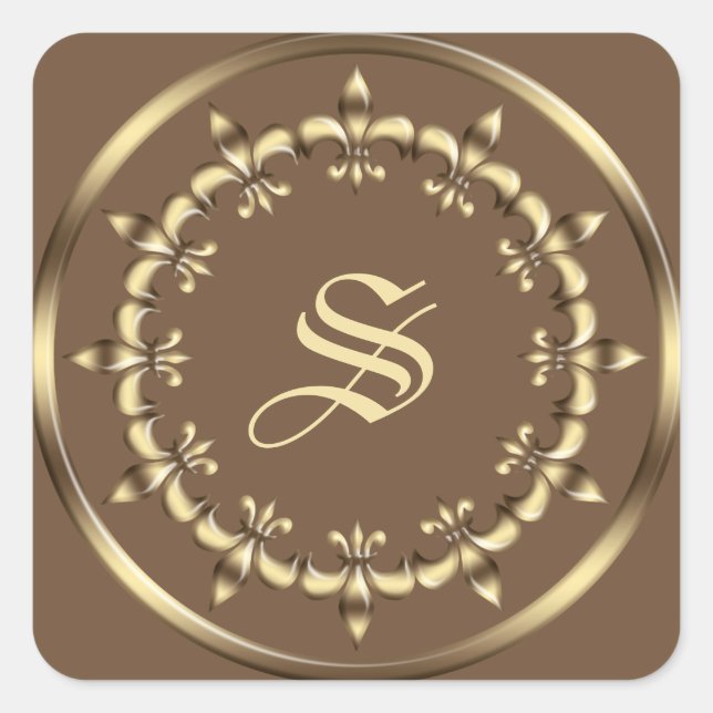 Golden Royal Fleur-de-Lis circle element.Monogram. Quadratischer Aufkleber (Vorderseite)