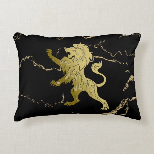 Golden Royal Lion Black Marble Dekokissen (Vorderseite)