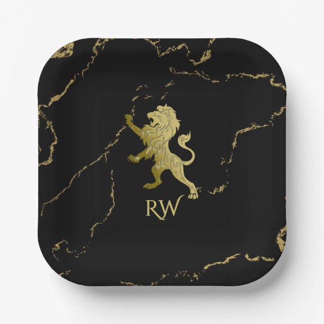 Golden Royal Lion Monogram Pappteller (Vorderseite)