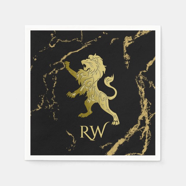 Golden Royal Lion Monogram Serviette (Vorderseite)