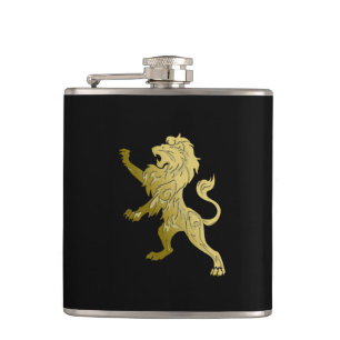 Golden Royal Lion on Black  Flachmann