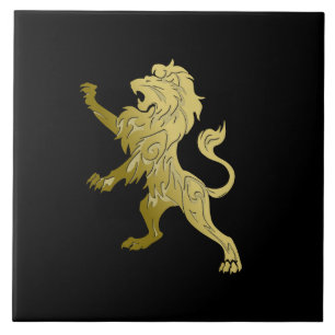 Golden Royal Lion on Black Fliese