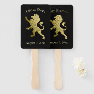 Golden Royal Lion on Black Personal Name Fächer