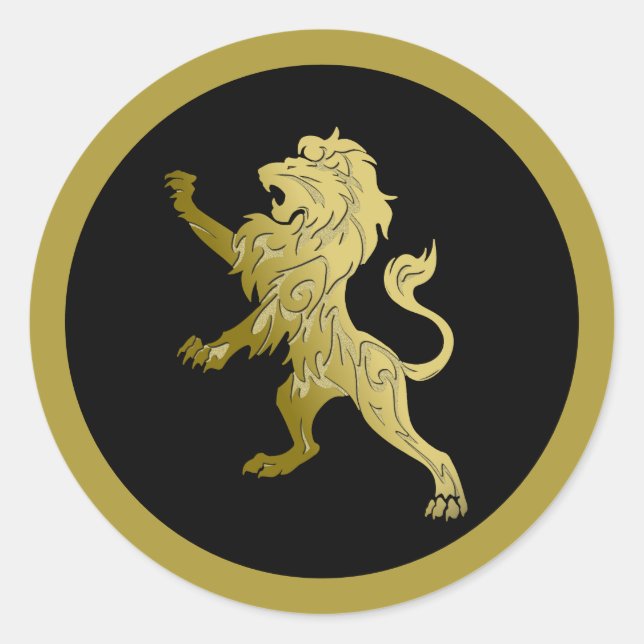 Golden Royal Lion on Black Runder Aufkleber (Vorderseite)