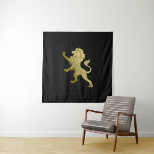 Golden Royal Lion on Black  Wandteppich