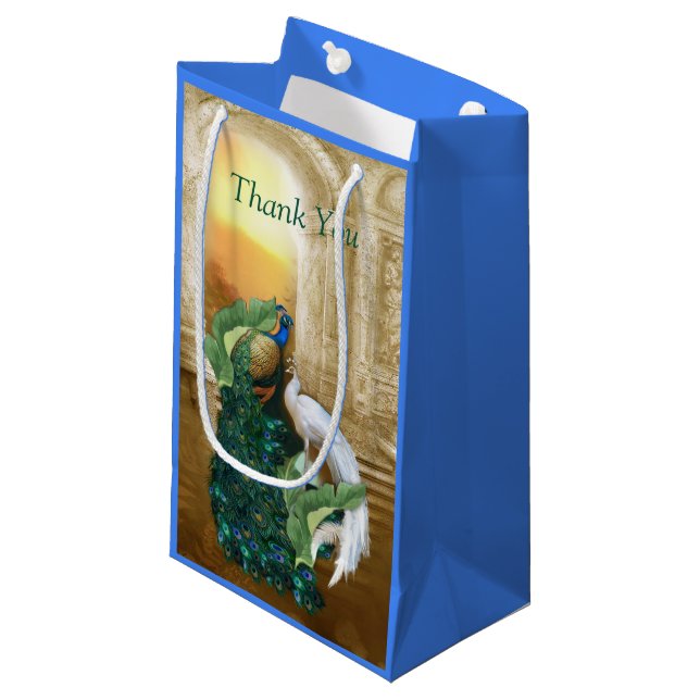 Golden Royal Peacock Tempel Kleine Geschenktüte (Vorderseite Schrägansicht)