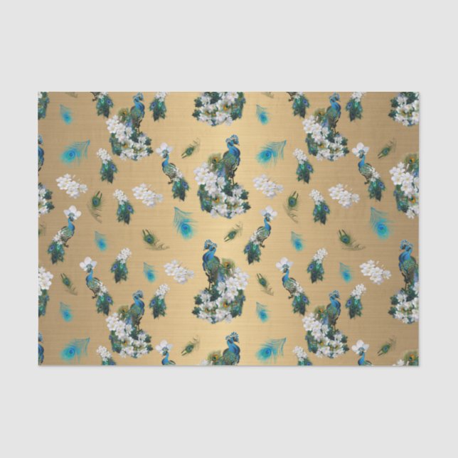 Golden Royal Peacock Tempel Wedding Dreams Seidenpapier (Vorderseite)
