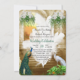 Golden Royal White Peacock Feathers Einladung