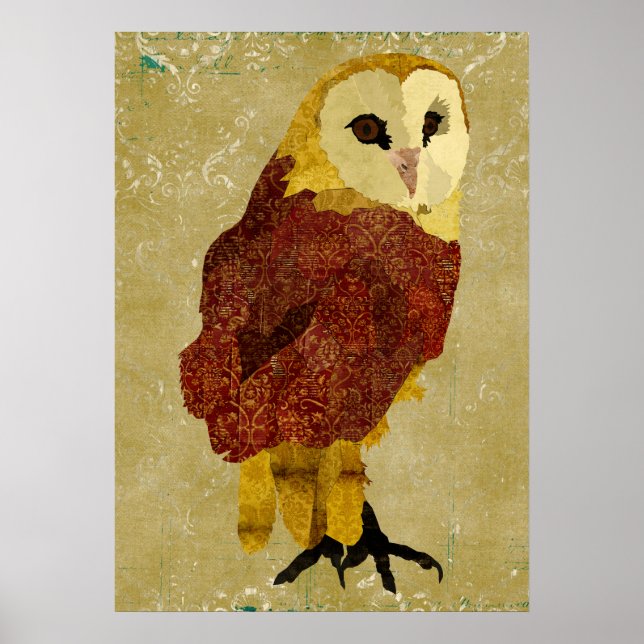 Golden Ruby Owl Art Poster (Vorne)