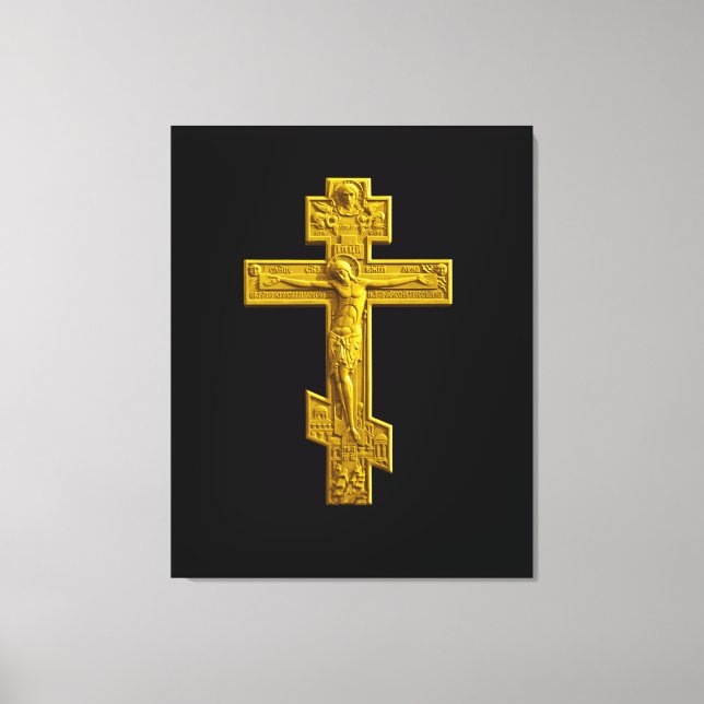 Golden Russisch-Orthodoxe Kreuz Leinwanddruck (Vorderseite)