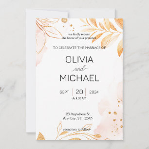 Golden Rustic Autumn Foliing Faire-part de mariage