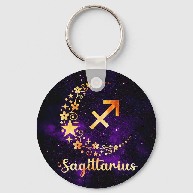 Golden Sagittarius Zodiac Keyring Schlüsselanhänger (Vorderseite)