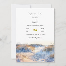 Golden Sandy Coastal Dunes Sunrise Beach Hochzeit Einladung