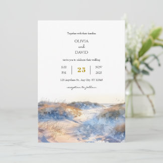 Golden Sandy Coastal Dunes Sunrise Beach Hochzeit Einladung