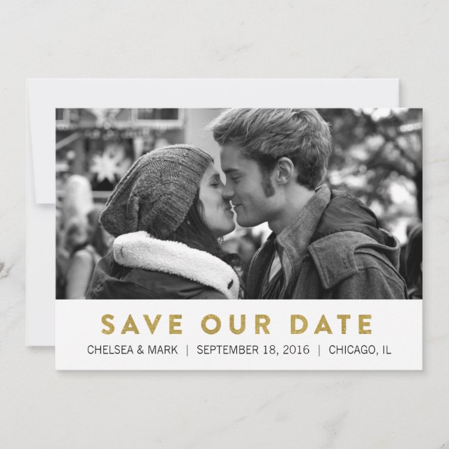 Golden Save the Date | Moderne Fotokarte (Vorderseite)