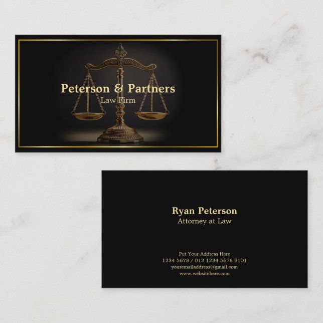 Golden Scale of Justice Gold Border Black Visitenkarte (Vorne/Hinten)