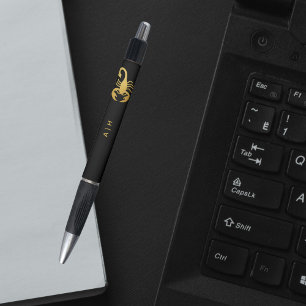 Golden - Scorpio Zodiac - mit Monogramm schwarz Kugelschreiber