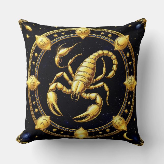 Golden Scorpion Zodiac Design mit Ornamenten Kissen (Vorderseite)