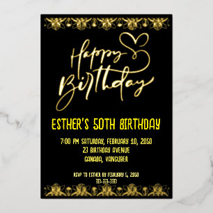 Golden Script Anniversaire Foil Invitation